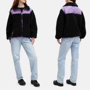 Coach Quilted Sherpa Jacket Colorblock Black Purple Women’s S